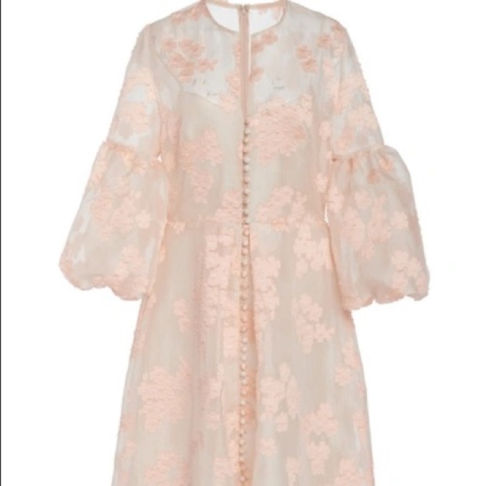 LELA ROSE 
Full Sleeve Button Front Silk Dress In Pink